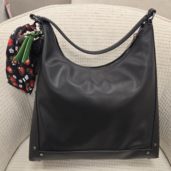 Steve Madden Black Hobo Bag with Strawberry Charm - Picture 2 of 5